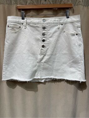 Cream Button-Front Denim Mini Skirt